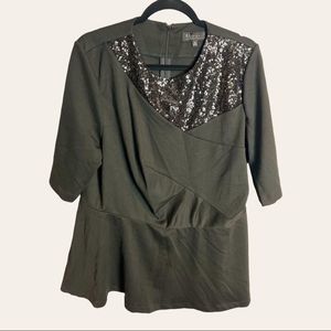 Eloquii || black Twist Front Sequin Top || Plus Size 18